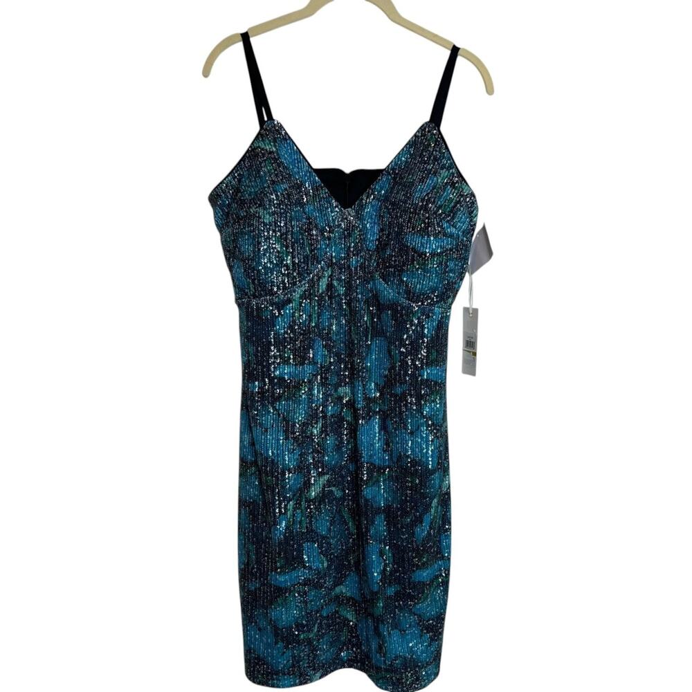 Y2K Sequin Slip Dress Size 12 Blue Green Black Party Prom Babydoll Cocktail